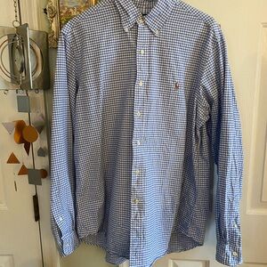 Ralph Lauren Blue Gingham Check Men's Oxford Flesh Pony Large Classic Fit
